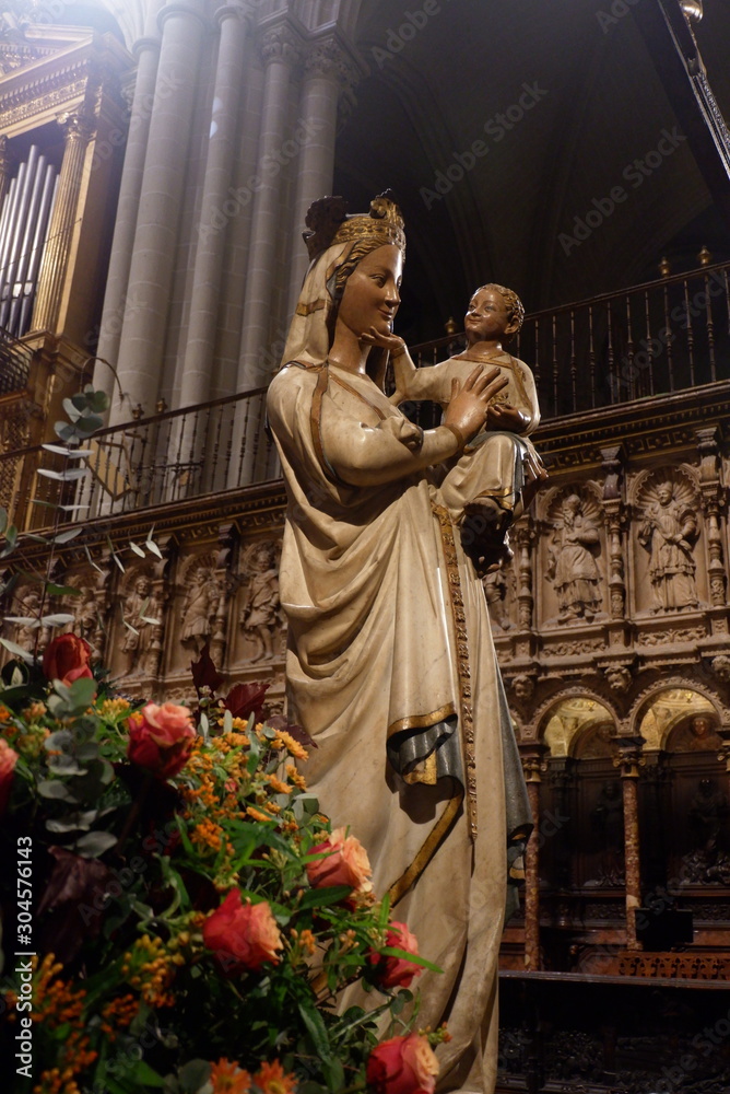 The beautiful artwork of the statue of Our Lady in the Christian Church