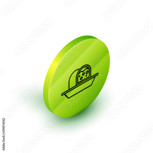 Isometric line Marzipan sponge cake icon isolated on white background. Merry Christmas and Happy New Year. Green circle button. Vector Illustration