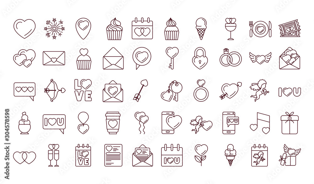 Isolated love icon set line vector design