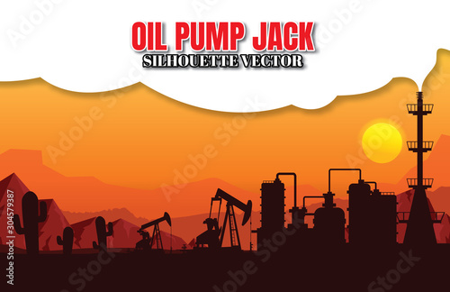 Oil rig industry silhouettes background,Vector illustration.