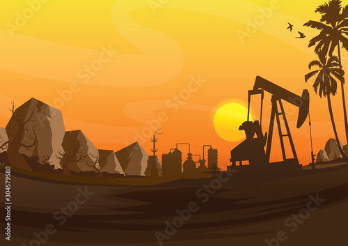 Oil rig industry silhouettes background,Vector illustration.