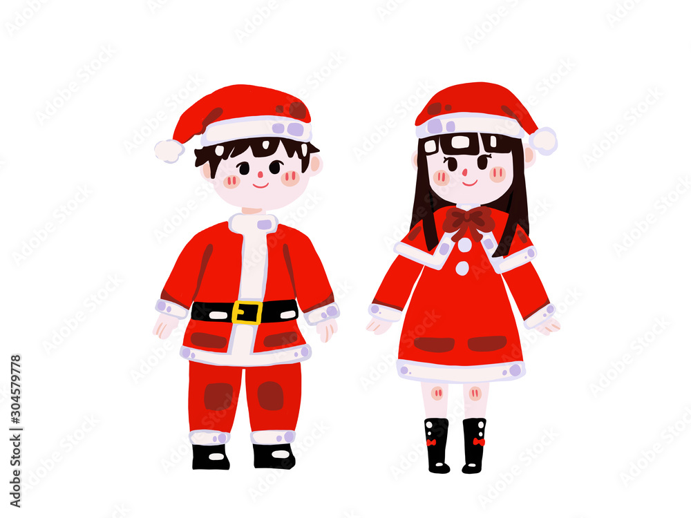 Two cute children in christmas elf costumes.