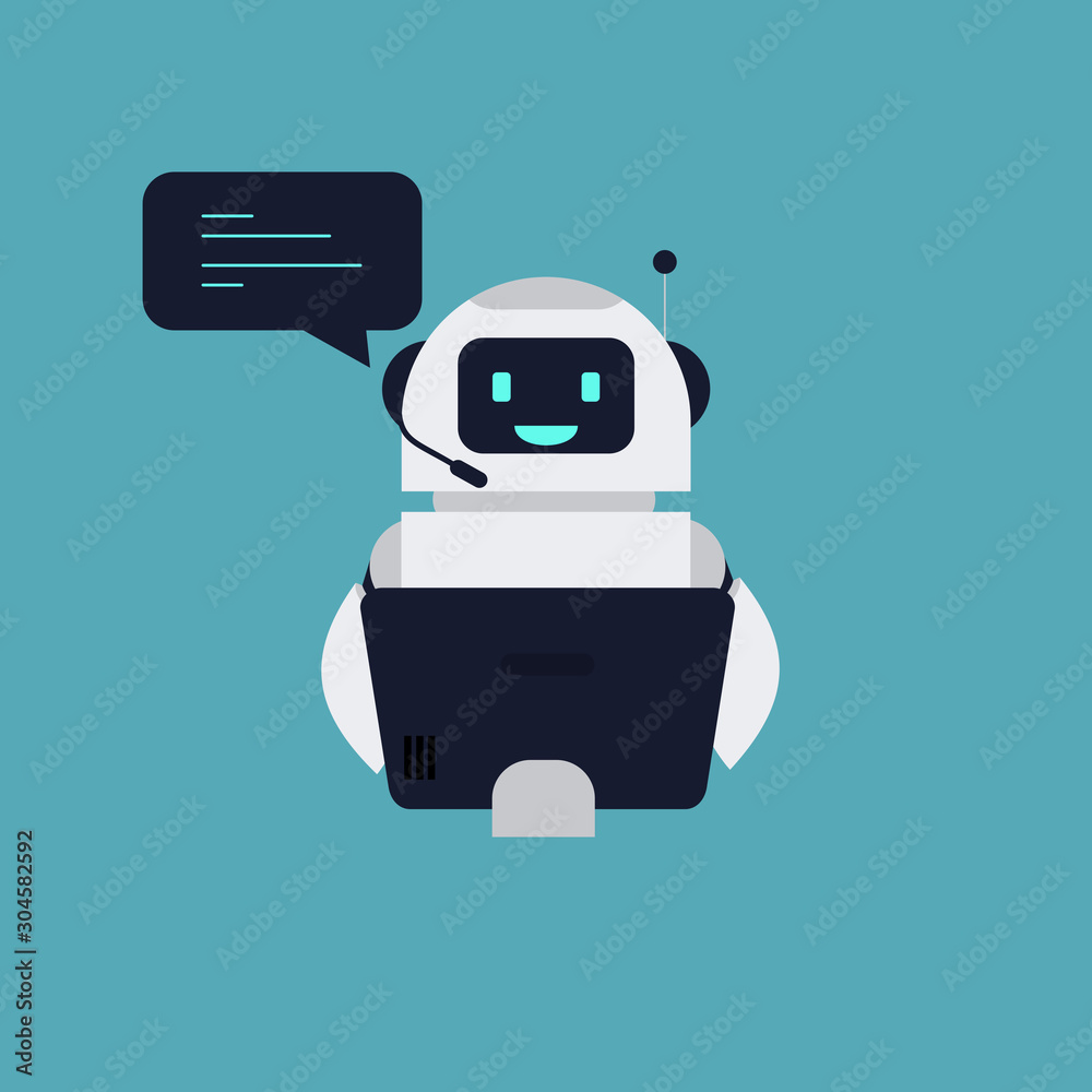Flat Robot Customer Service Illustration Mascot Vector Flat Robot Customer Service Illustration Mascot Vector