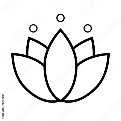Lotus flower vector illustration in black and white. Flat design, viewed from the front. Icon for websites or mobile applications.