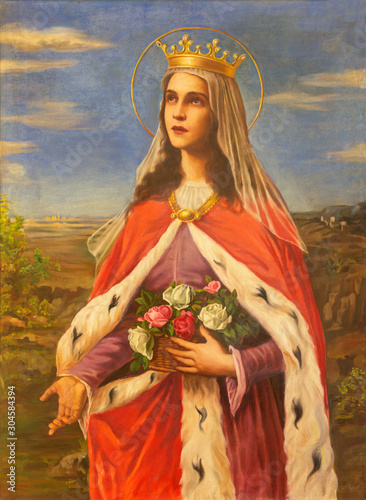 REGGIO EMILIA, ITALY - APRIL 12, 2018: The painting of St. Elizabeth of Hungary in church Chiesa dei Cappuchini by Marin  Janchini (1924).
