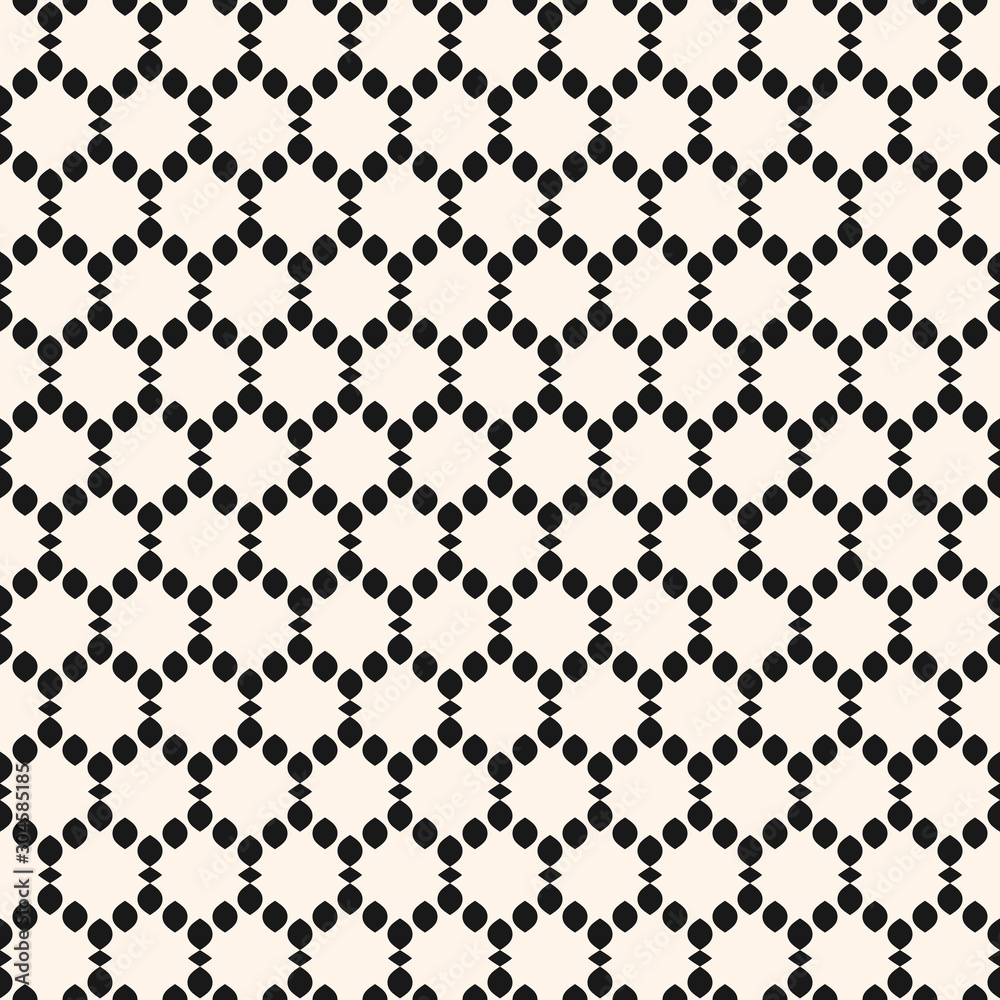 Vector seamless pattern with small shapes in hexagonal grid. Mesh, lace, lattice