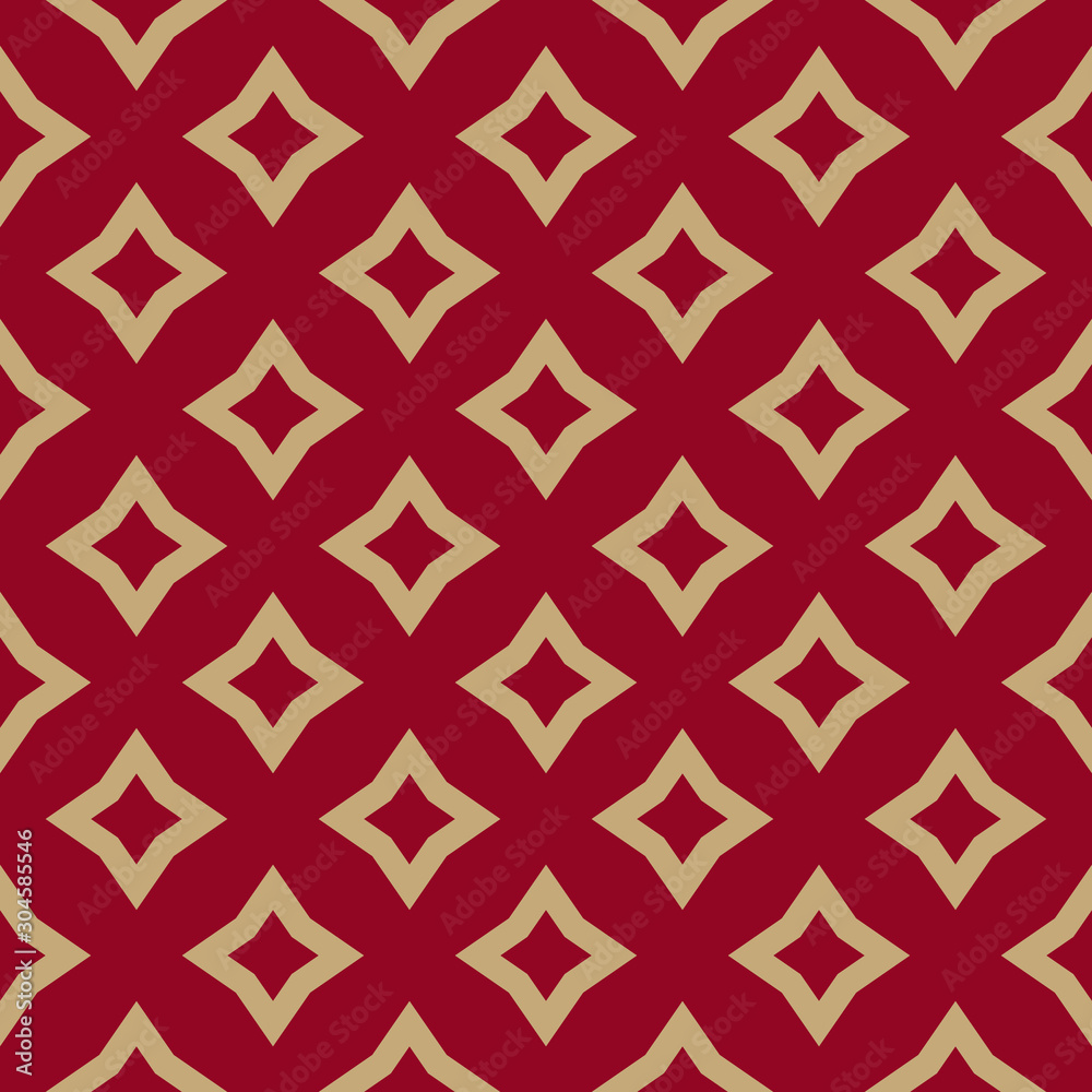 Luxury red and gold vector geometric seamless pattern with rhombuses, diamonds