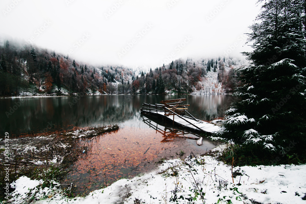 Soft autumn landscape view of Karagol (Black lake) a popular destination for tourists,locals,campers and travelers in Eastern Black Sea,Savsat, Artvin, Turkey Soft autumn landscape view of Karagol (Black lake) a popular destination for tourists,locals,campers and travelers in Eastern Black Sea,Savsat, Artvin, Turkey