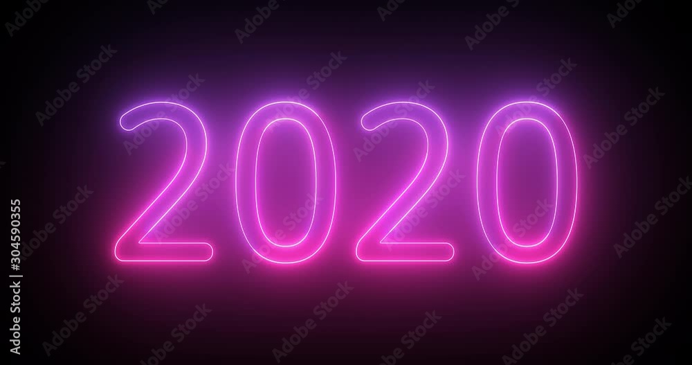 Pink and purple bright neon text 2020. Glowing neon tubes. Pink and purple bright neon text 2020. Glowing neon tubes.