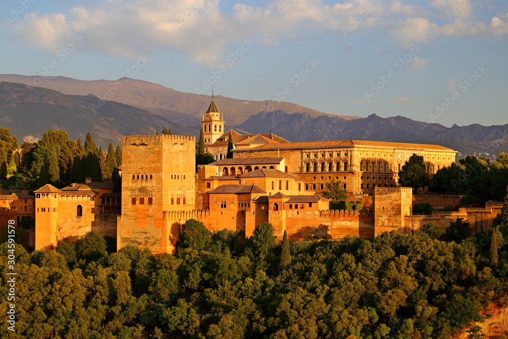 view of Alhambra Andalusia, Spain, viewed from city of Granada.