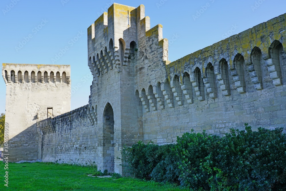 View of the ramparts around the historic medieval city of Avignon, Vaucluse, Provence, France, once capital of Catholic popes