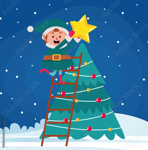 Santas helper and christmas tree, colorful design