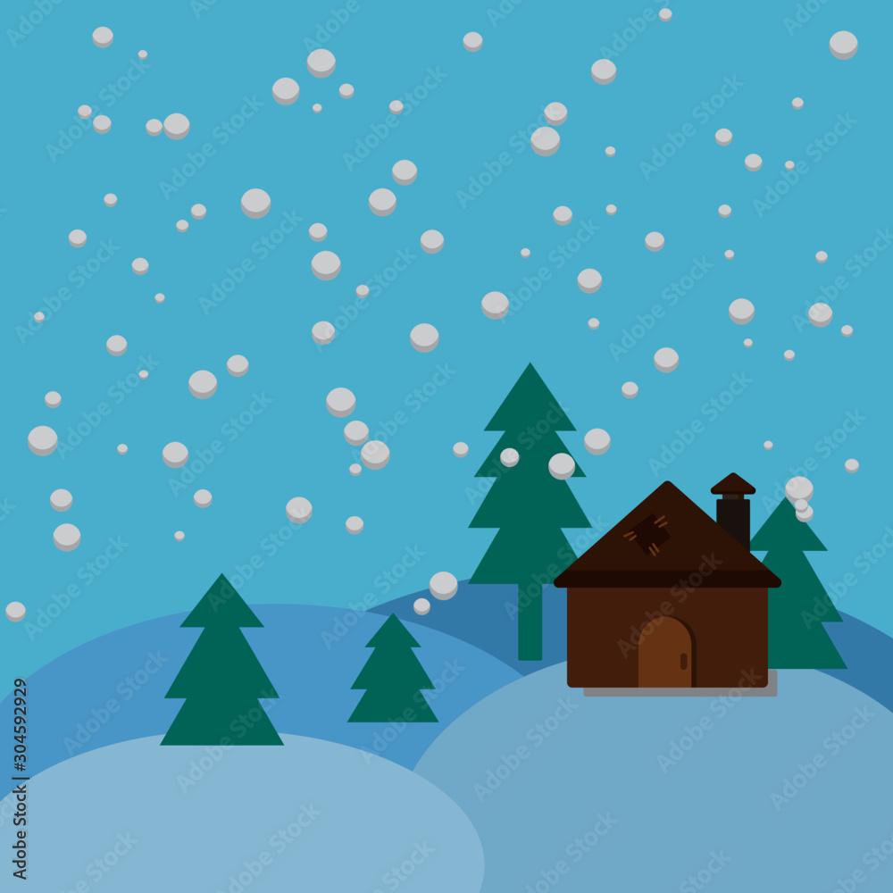 christmas background with trees and house