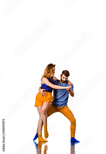 Hip Hop dancers in dynamic action isolated on white background