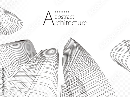 3D illustration linear drawing, architecture urban building design, architecture modern abstract background. 