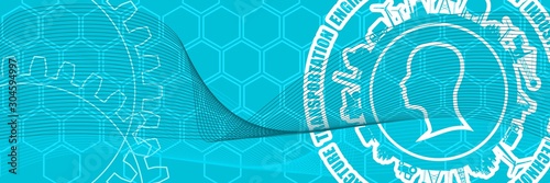 Circle with industry relative silhouettes and head icon. Objects located around the circle. Industrial design background.