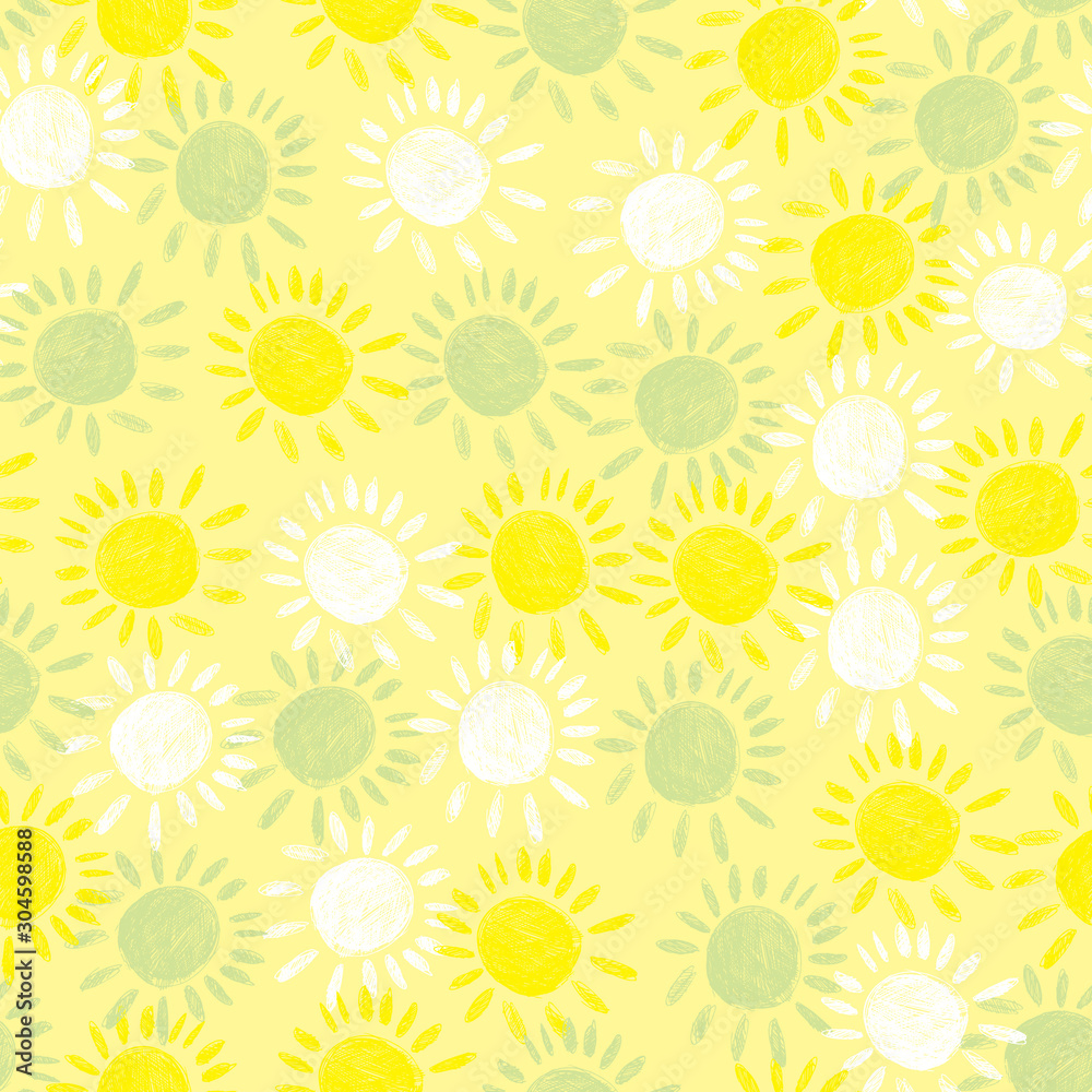 Vector soft yellow artistic sun print repeat pattern. Perfect for fabric, scrapbooking and wallpaper projects.