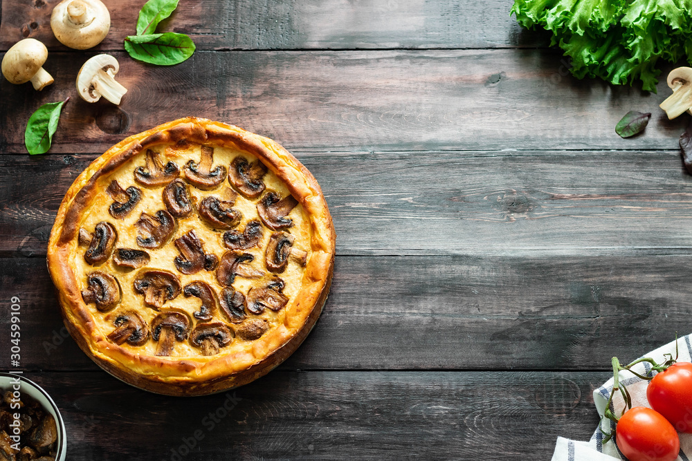 Jellied pie with meat and mushrooms on potato dough Jellied pie with meat and mushrooms on potato dough