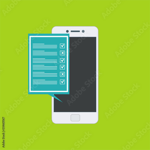 customer service survey form on screen mobile easy to use and highly customizable. Modern vector illustration concept, isolated on colored background.