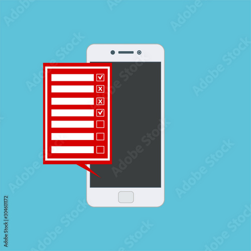 customer service survey form on screen mobile easy to use and highly customizable. Modern vector illustration concept, isolated on colored background.