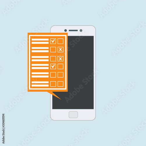 customer service survey form on screen mobile easy to use and highly customizable. Modern vector illustration concept, isolated on colored background.