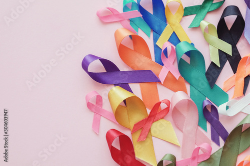colorful ribbons, world cancer day,  World Autism Awareness Day concept