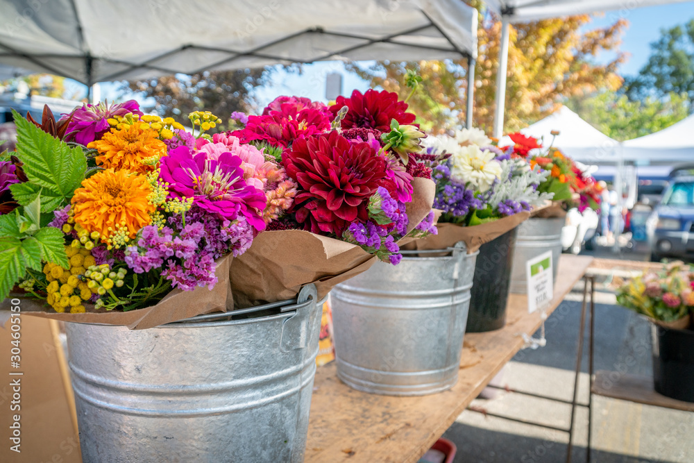 Fresh flowers for sale at a local farmer's market in Southern Oregon