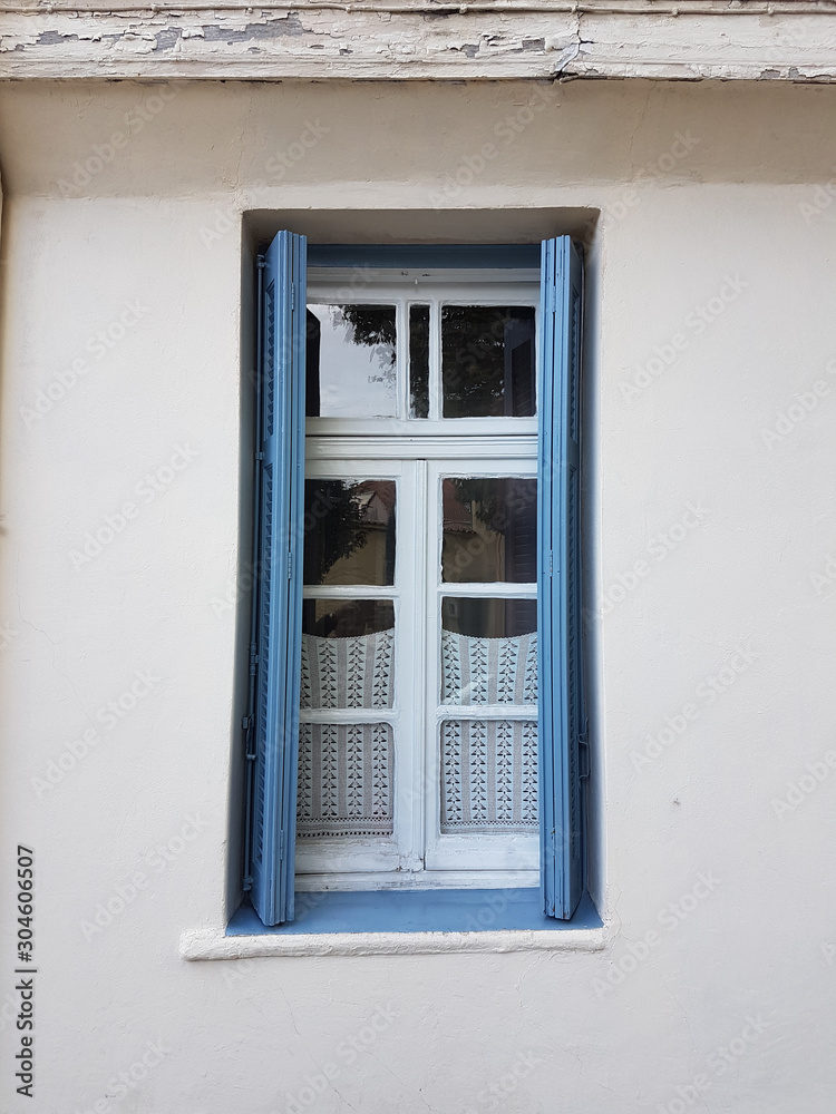 windows old style wooden in Ioannina city greece