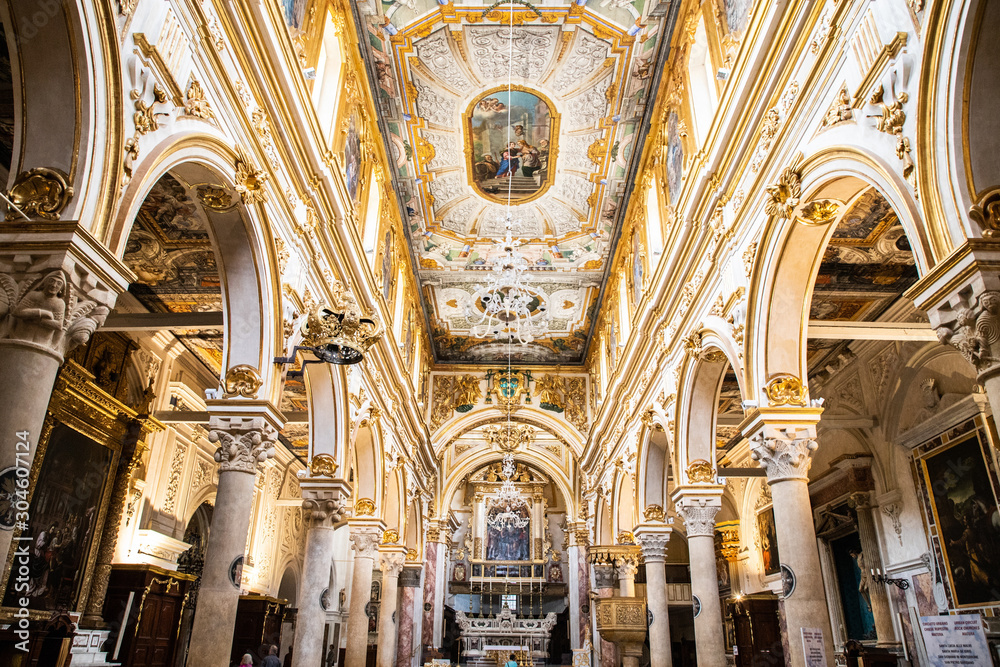View of interior of medieval church of Madonna della Bruna and Sant'Eustachio, in the old town of the Unesco heritage city and European capital of Culture 2019, Matera Cathedral, South Italy