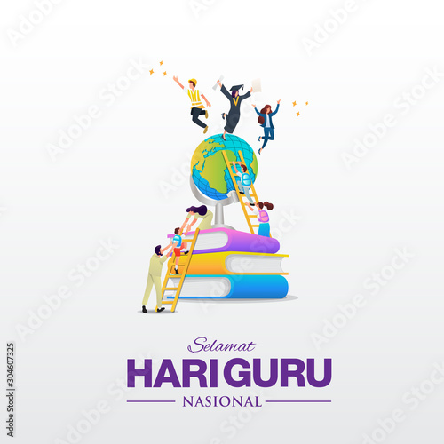 Selamat Hari Guru. translation: Happy Teacher's Day. Indonesian Holiday Teacher's Day Illustration. Suitable for greeting card, poster and banner