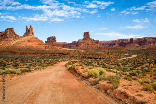 Road trip through southern Utah desert towers and red dirt. photo