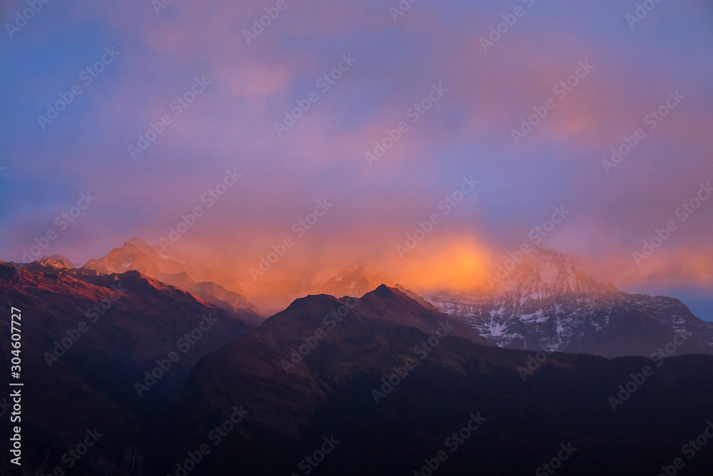 Mountains at sunrise time with morning light
