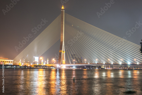 Rama VIII Bridge at night in Bangkok, Thailand