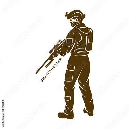Sniper vector logo design concept style, Sharpshooter Style Concept logo Template, emblem and tshirt printing. sniper illustration for sport team.