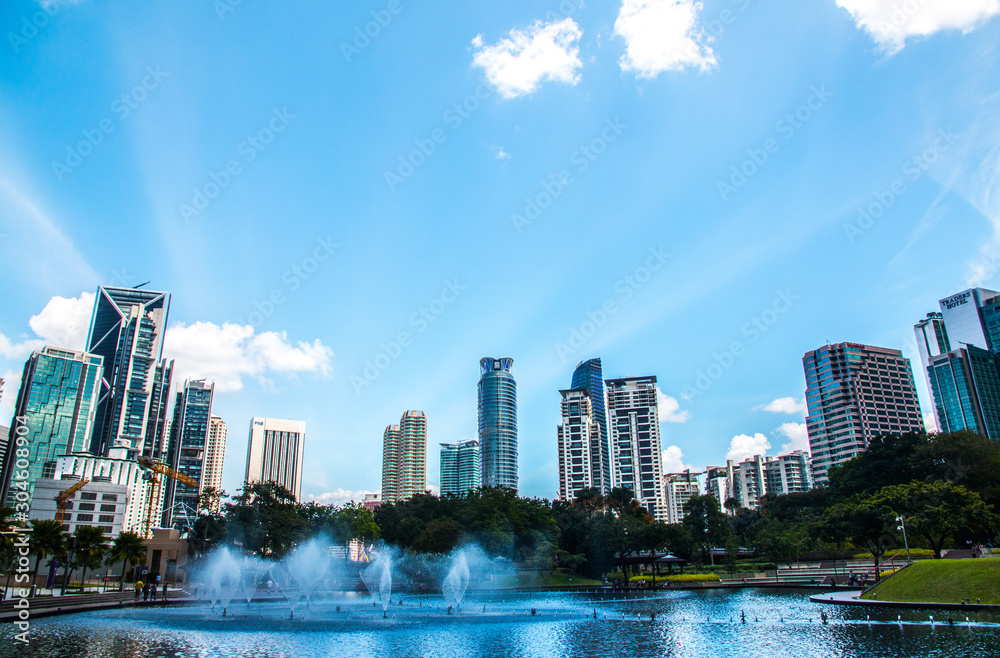 Fototapeta premium Public park in the city centre near the Petronas towers, Malaysia