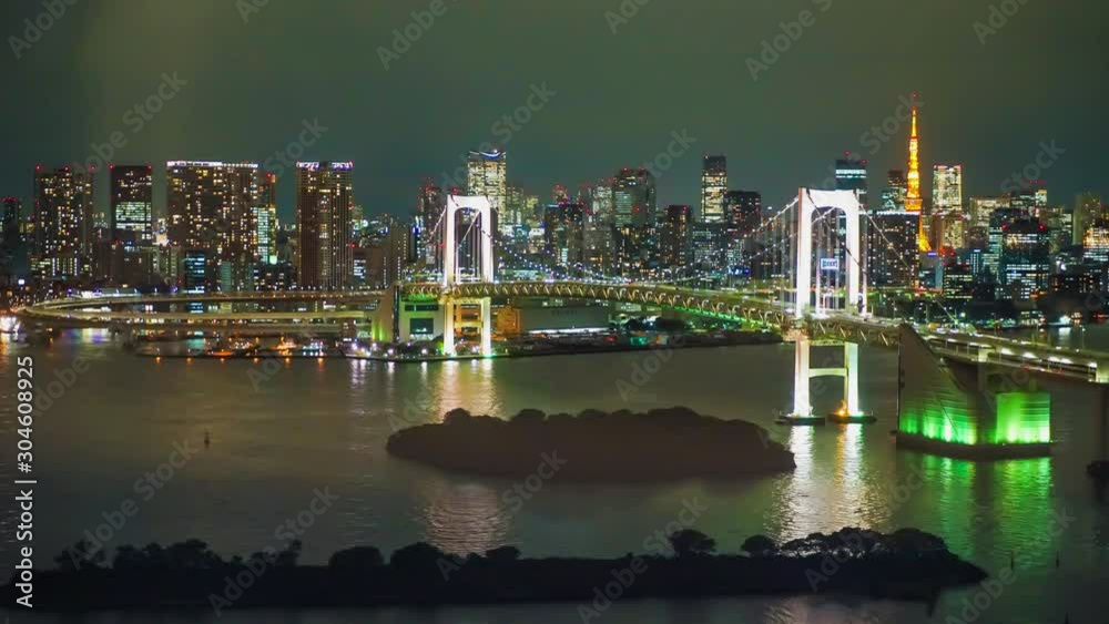 timelapse Rainbow Bridge with Tokyo Tower in Japan timelapse Rainbow Bridge with Tokyo Tower in Japan