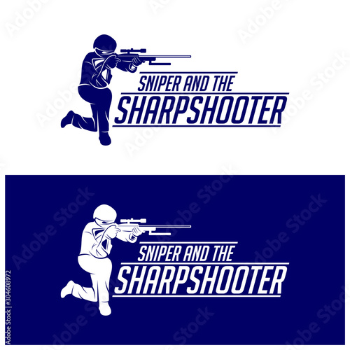 Sniper vector logo design concept style, Sharpshooter Style Concept logo Template, emblem and tshirt printing. sniper illustration for sport team.
