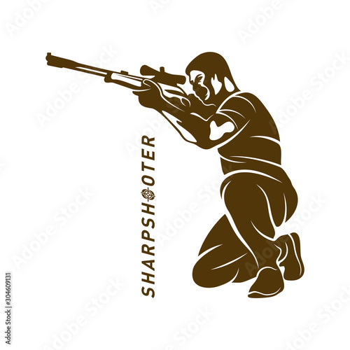 Sniper vector logo design concept style  Sharpshooter Style Concept logo Template  emblem and tshirt printing. sniper illustration for sport team.