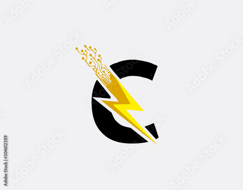 Flash C Letter Logo, Electrical Bolt Technology Logo Icon