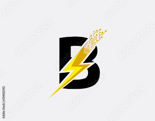 Flash B Letter Logo, Electrical Bolt Technology Logo Icon