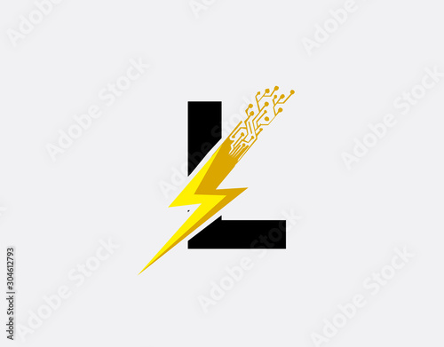 Flash L Letter Logo, Electrical Bolt Technology Logo Icon