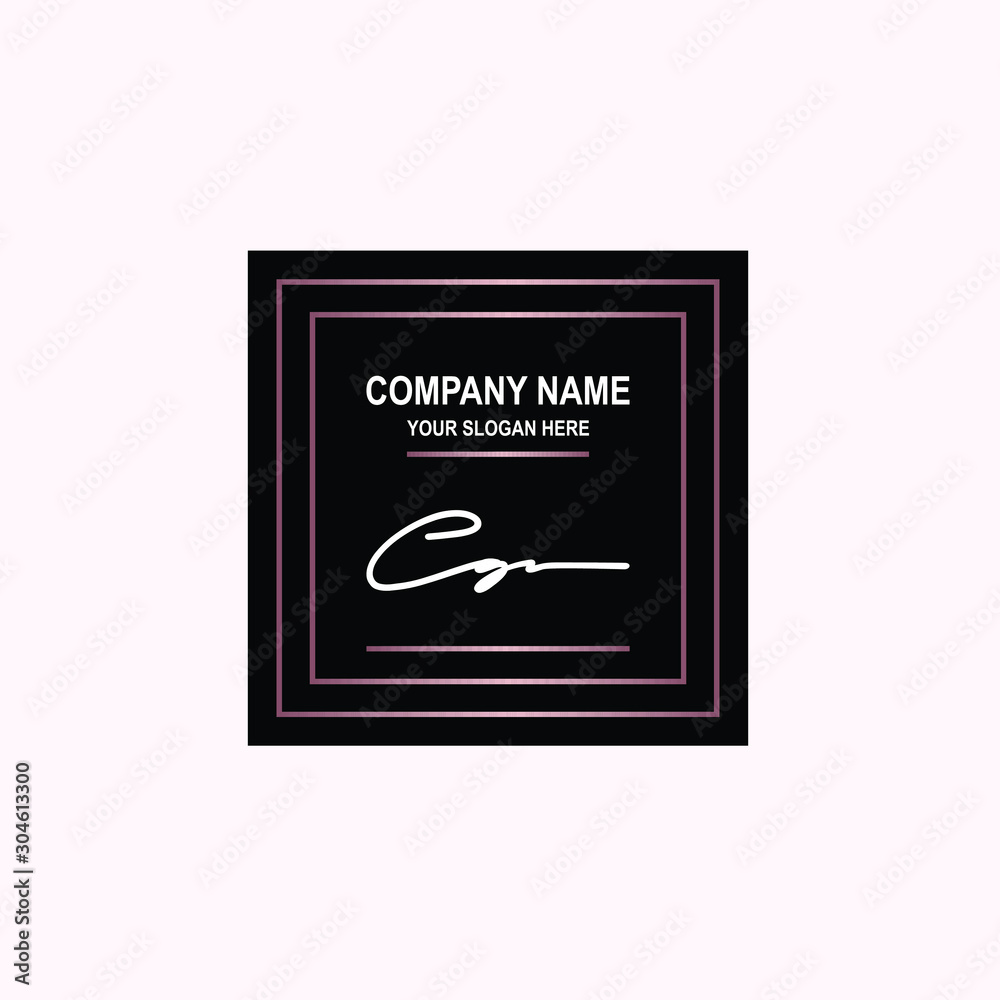 CG Initial signature logo is white, with a dark pink grid gradation line. with a black square background