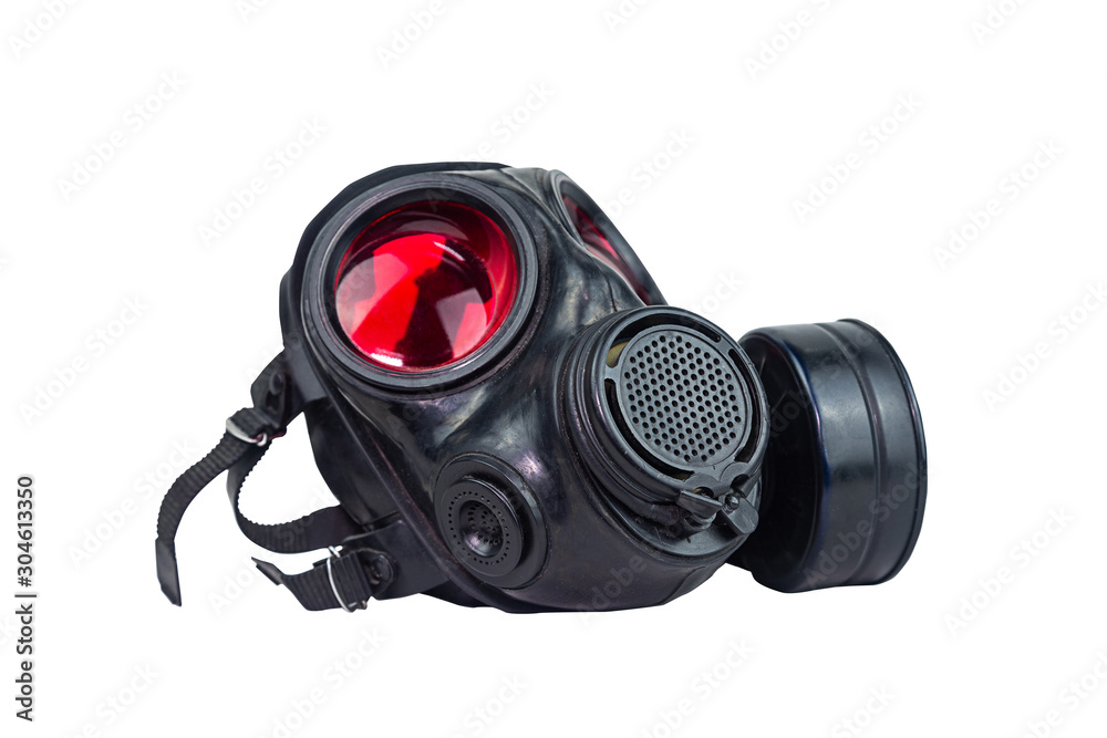 Red eyes gas mask with air filtering for protect from toxic use in night  duty. Look old after mission. Put on the floor. Clipping path foto de Stock  | Adobe Stock