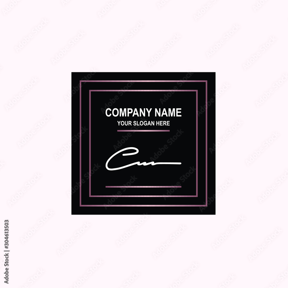 CU Initial signature logo is white, with a dark pink grid gradation line. with a black square background