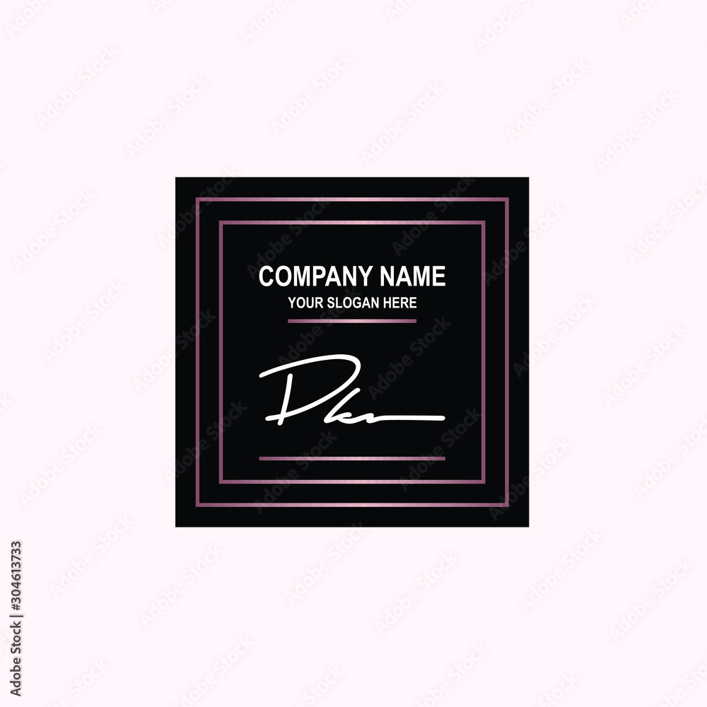 DK Initial signature logo is white, with a dark pink grid gradation line. with a black square background
