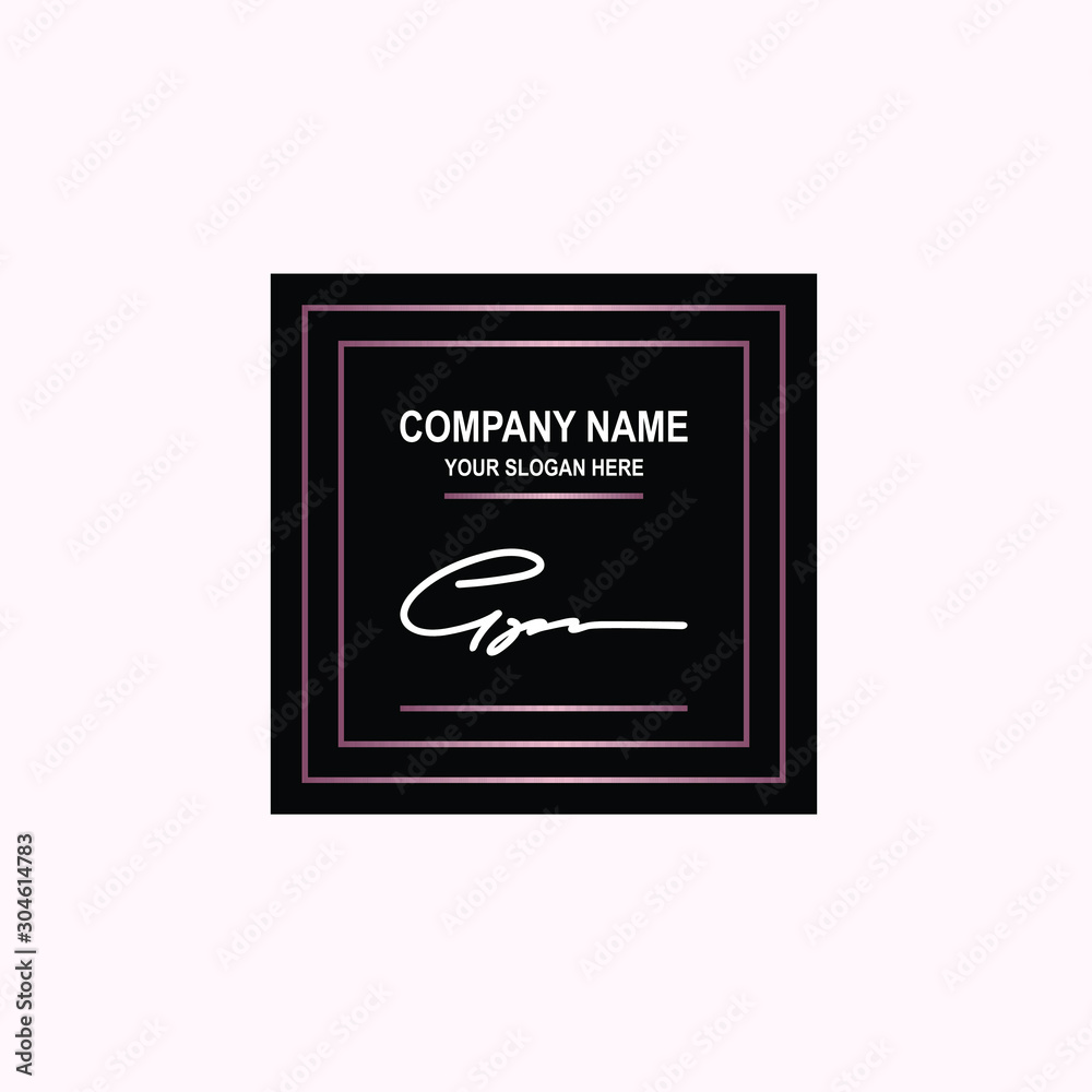 GP Initial signature logo is white, with a dark pink grid gradation line. with a black square background