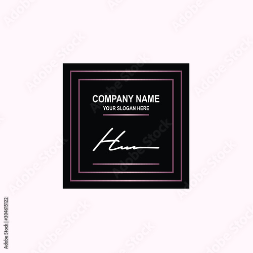 HU Initial signature logo is white, with a dark pink grid gradation line. with a black square background