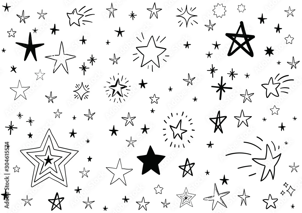 Stars doodle set. Hand drawn star sketch illustrations. Vector collection. Stars doodle set. Hand drawn star sketch illustrations. Vector collection.