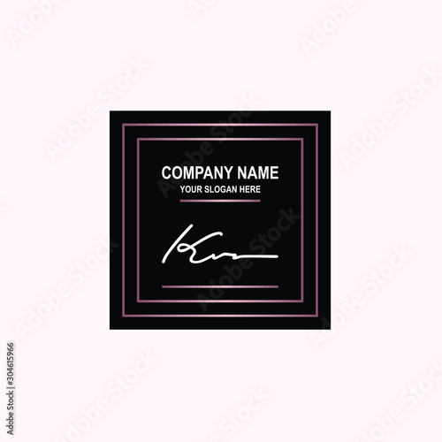 KV Initial signature logo is white, with a dark pink grid gradation line. with a black square background