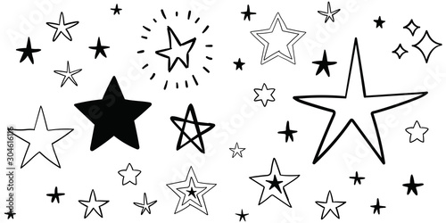 Stars doodle set. Hand drawn star sketch illustrations. Vector collection.